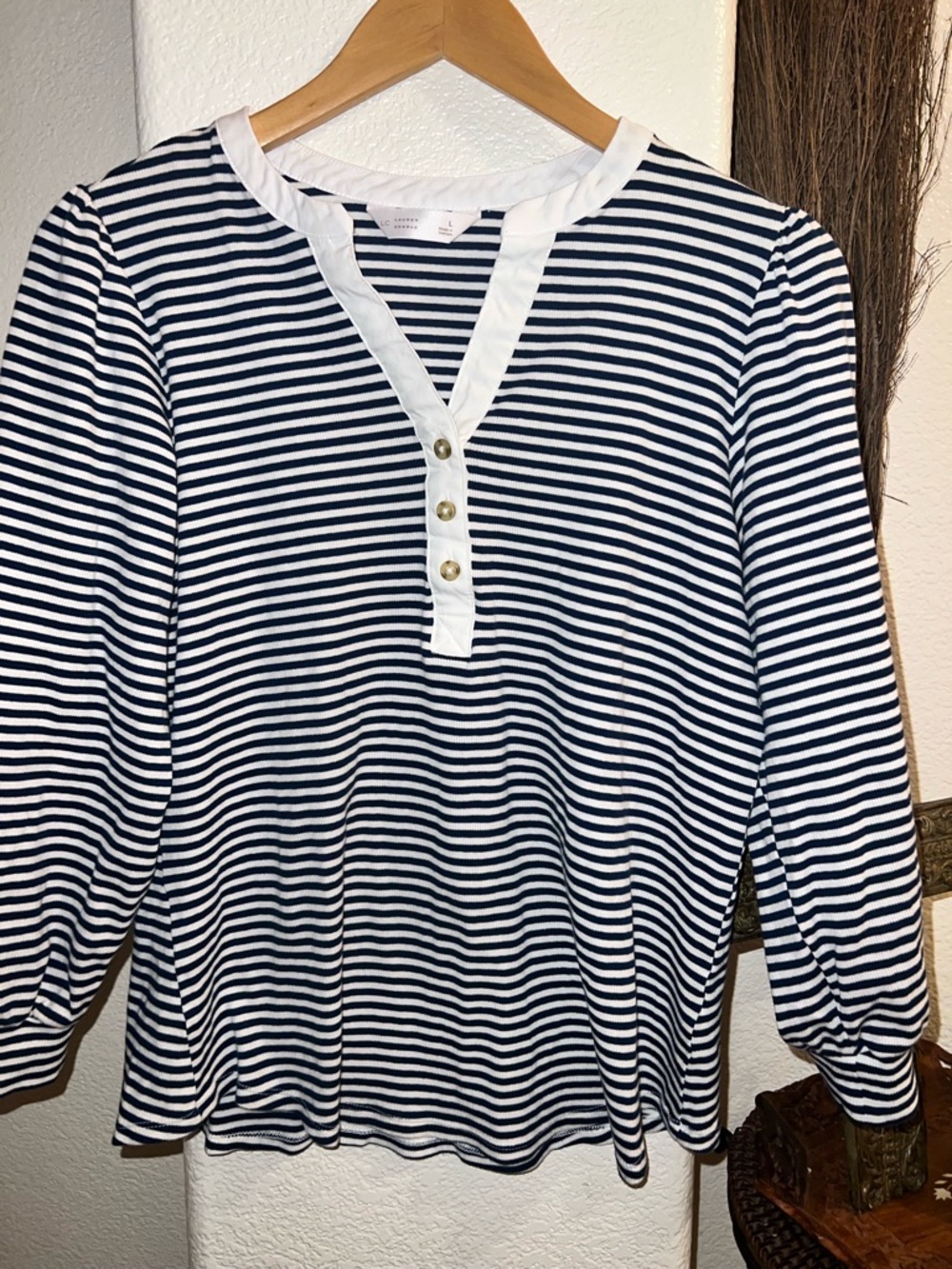 LC Lauren Conrad Navy and White Striped Henley